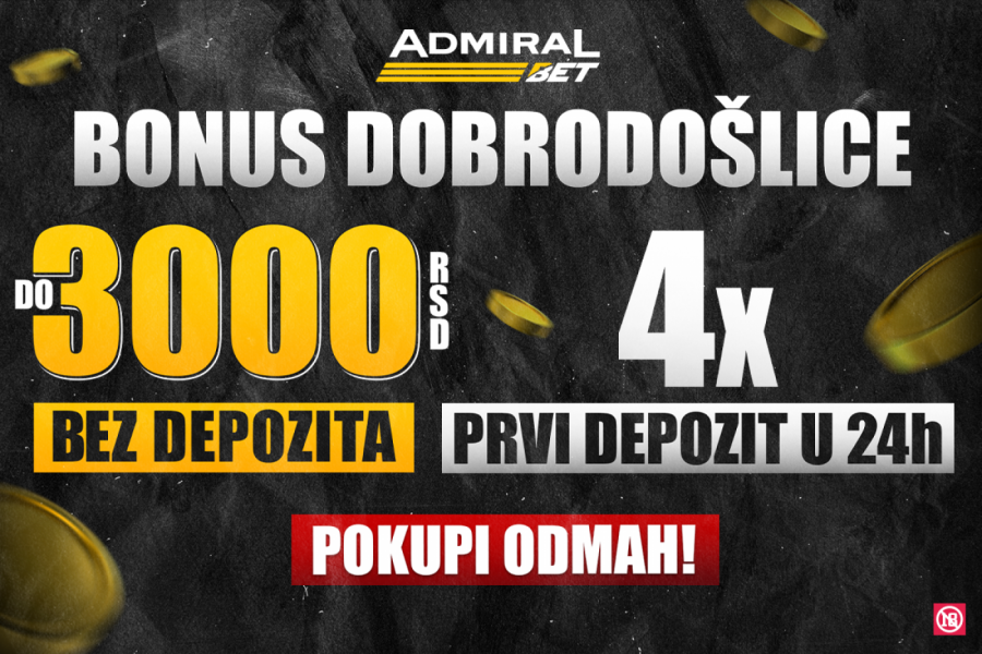 DO 3.000 BONUSA DOBRODOŠLICE BEZ DEPOZITA – VAŠA IGRA POČINJE ODMAH! AdmiralBet otvara vrata sveta zabave svim novim korisnicima uz bonus dobrodošlice za sport ili slot – potpuno besplatno.